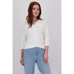 Witte geribde trui met V-hals