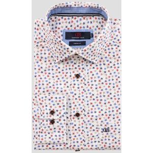 Ecru hemd met fijne bladerprint - Comfort fit