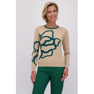 Beige trui met groen-blauw bloemaccent
