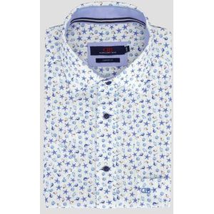 Wit hemd met blauwe schelpjesprint - Comfort fit