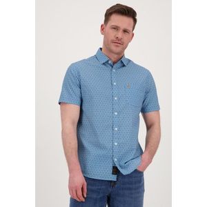 Blauw hemd met fijne grafische print - Regular fit