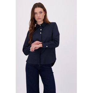 Donkerblauwe blouse met zilveren detailknopen