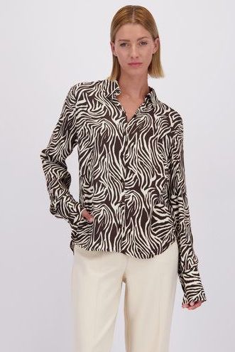 More & More - Ecru Blouse - Zebraprint - Lange Mouwen