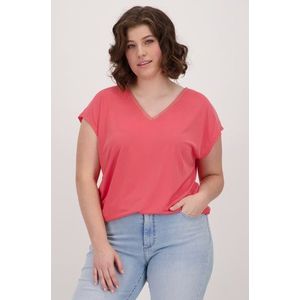 Koraalroze T-shirt met metallic V-hals