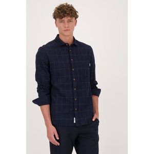 Donkerblauw hemd met geruit patroon - Regular fit