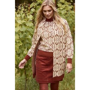 Lichtbeige trui met roodbruin motief