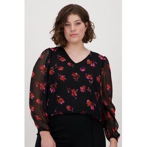 Fijne zwarte blouse met bloemenprint