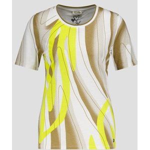 Ecru T-shirt met geel-bruine print