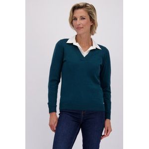 Blauwgroene trui met V-hals