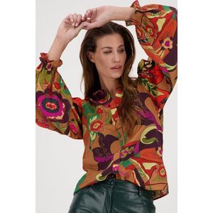 Camel blouse met kleurrijke print