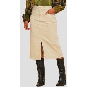 Beige corduroy rok met split