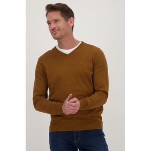 Fijne oker-bruine trui met V-hals
