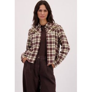 Bruin houthakkershemd met geborduurde bloemen