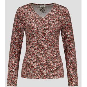 Zwart T-shirt met beige-rode print