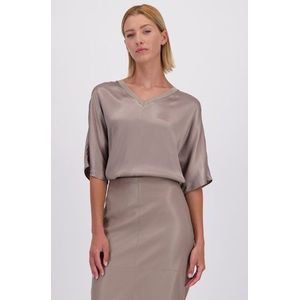 Taupe blouse met satin look