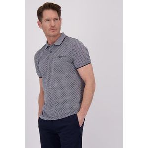 Blauw-wit gemêleerde polo met donkerblauwe print
