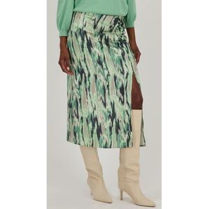 Satijnen midi rok met groene print