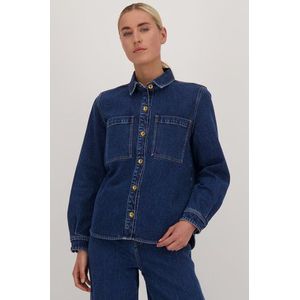 Donkerblauwe denim blouse