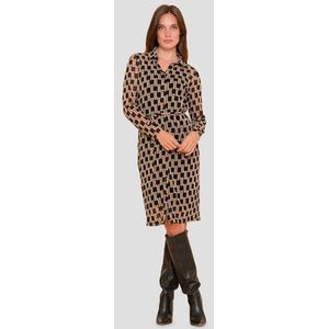 Midi kleedje in mesh met beige-bruine print