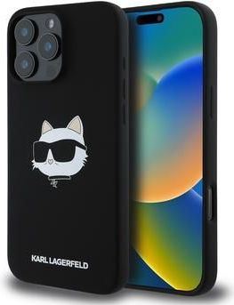 iPhone 16 Pro Max Karl Lagerfeld Choupette Head MagSafe Flüssiges Silikongehülle - schwarz