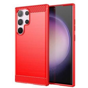 Samsung Galaxy S24 Ultra Gebürstete TPU Hülle - Karbonfaser - Rot