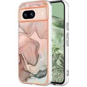 Google Pixel 8a Galvanisierte IMD TPU-Hülle mit Marmormuster - Rosa