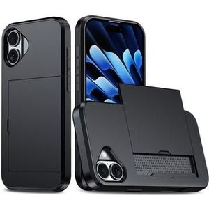 iPhone 16 Hybrid-Hülle mit Verschiebbarem Kartensteckplatz - Schwarz