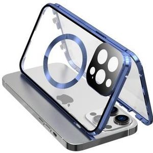 iPhone 15 Pro Max Fall doppelseitigen HD gehärtetem Glas Telefon Abdeckung kompatibel mit MagSafe - blau