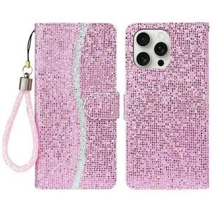 iPhone 16 Pro Max Stilvolle Glitzer Wallet Hülle - Rosa