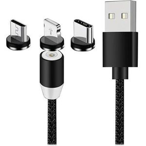 3-in-1 LED Magnetisches Kabel - Lightning, USB-C, MicroUSB - 1m - Schwarz