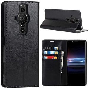 Sony Xperia Pro-I Lederhülle mit Geldbörse und Ständer - Schwarz