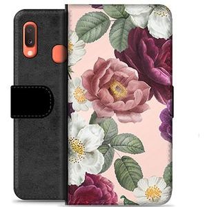 Samsung Galaxy A20e Premium Schutzhülle mit Geldbörse - Romantische Blumen