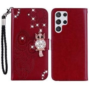 Samsung Galaxy S24 Ultra Eule Strass Wallet Hülle - rot