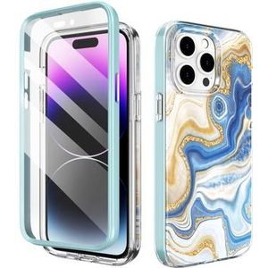 iPhone 14 Pro Max Ahastyle WE13 360-Grad-Schutz-Hybridhülle - Blauer Marmor