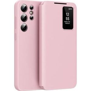 Samsung Galaxy S24 Ultra Smart Clear View Flip Hülle mit Kartenschlitz - Rosa