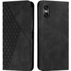 Sony Xperia 10 VI Brieftaschenhülle mit Rautenmuster mit Magnetverschluss - Schwarz