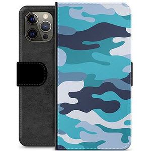 iPhone 12 Pro Max Premium Schutzhülle mit Geldbörse - Blaue Tarnung
