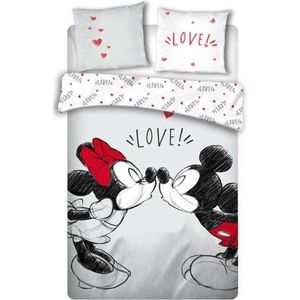 Disney Dekbedovertrek Mickey & Minnie 140 X 200 Cm Katoen Wit