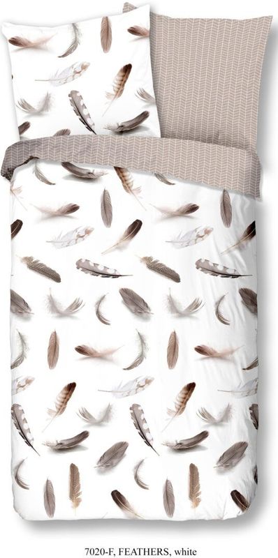 Dekbedovertrek - Veren Print - Flanel - Wit Beige
