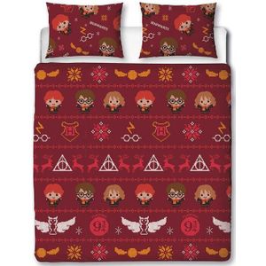 Harry Potter - Iconen - Dekbedovertrek - Rood - Tweepersoons 200 x 200 cm