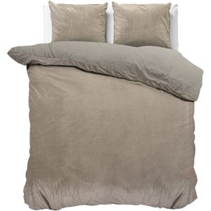 Sleeptime - Dekbedovertrek - Velvet Uni Taupe/Grijs - 240x200/260 + 2 Kussenslopen