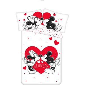 Disney Mickey & Minnie Mouse Dekbedovertrek Love Hearts - Eenpersoons - 140 X 200 Cm - Katoen