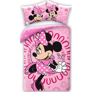 Minnie Mouse - Dekbedovertrek - Roze - Katoen - Inclusief Kussensloop