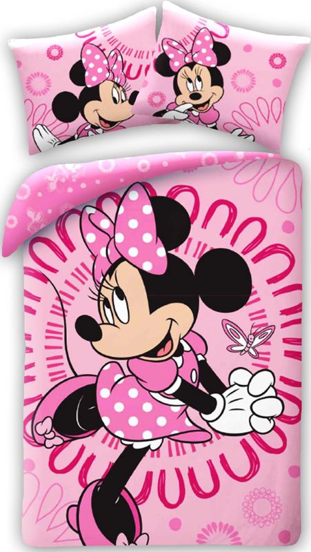 Minnie Mouse - Dekbedovertrek - Roze - Katoen - Inclusief Kussensloop