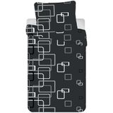 Blokken dekbedovertrek zwart- 140 x 200 cm - microflanel