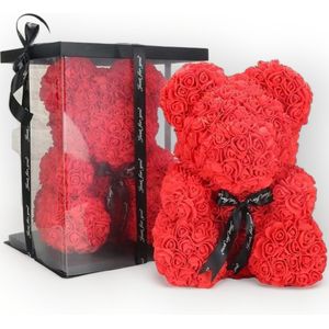 Luxe Rozen Teddy Beer - Knuffelbeer - 40cm - Inclusief Luxe Giftbox - rood (rozen)