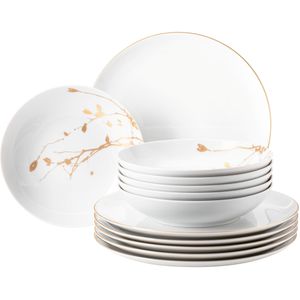 Seltmann Weiden Tafelservice »Geschirr-Set, 12 Teile, Liberty Golden Rose Hip«, (Set, 12 tlg., 6x Speiseteller, 6x Suppenteller rund 21 cm), Geschirr, Teller Set, gold, Made in Germany, 12 Teile, für 6 Personen