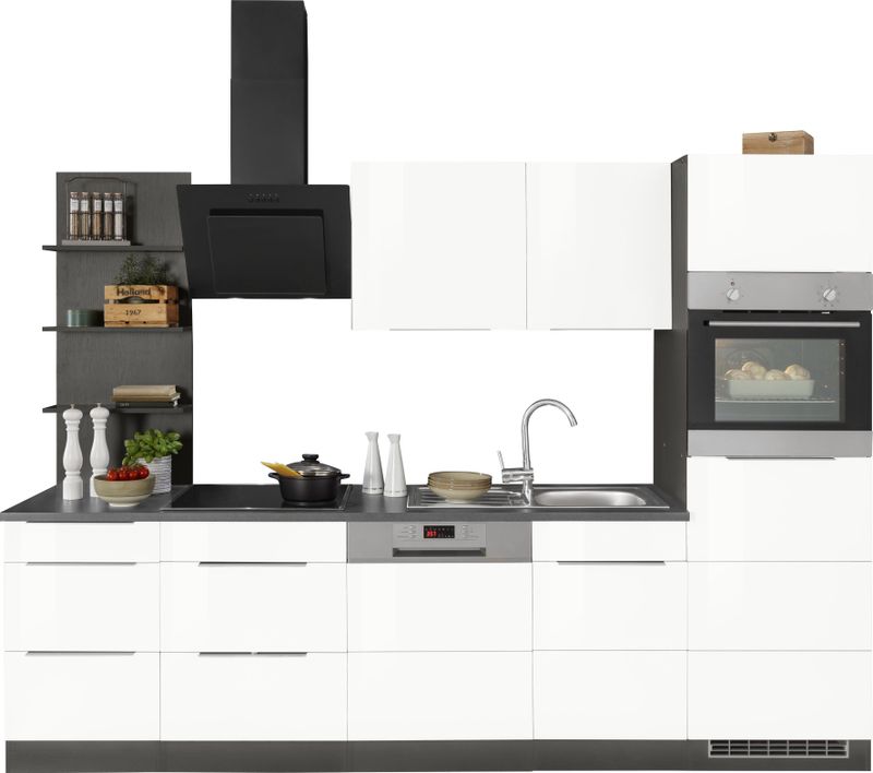 KOCHSTATION Küchenzeile »KS-Brindisi Breite 280 cm«, wahlweise mit E-Geräten und Induktion, mit MDF-Fronten und Regal