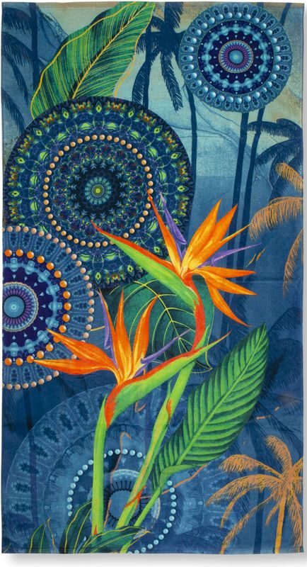 hip Strandtuch »Novia«, (1 St., Strandtuch 100 x 180 cm), Baumwolle, Velours, 100x180, Weich, Strand, Mandala, Strelitzie, Blau