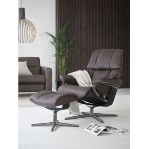 Stressless® Relaxsessel »Reno«, (Set, Relaxsessel mit Hocker), mit Hocker, mit Cross Base, Größe S, M & L, Holzakzent Schwarz